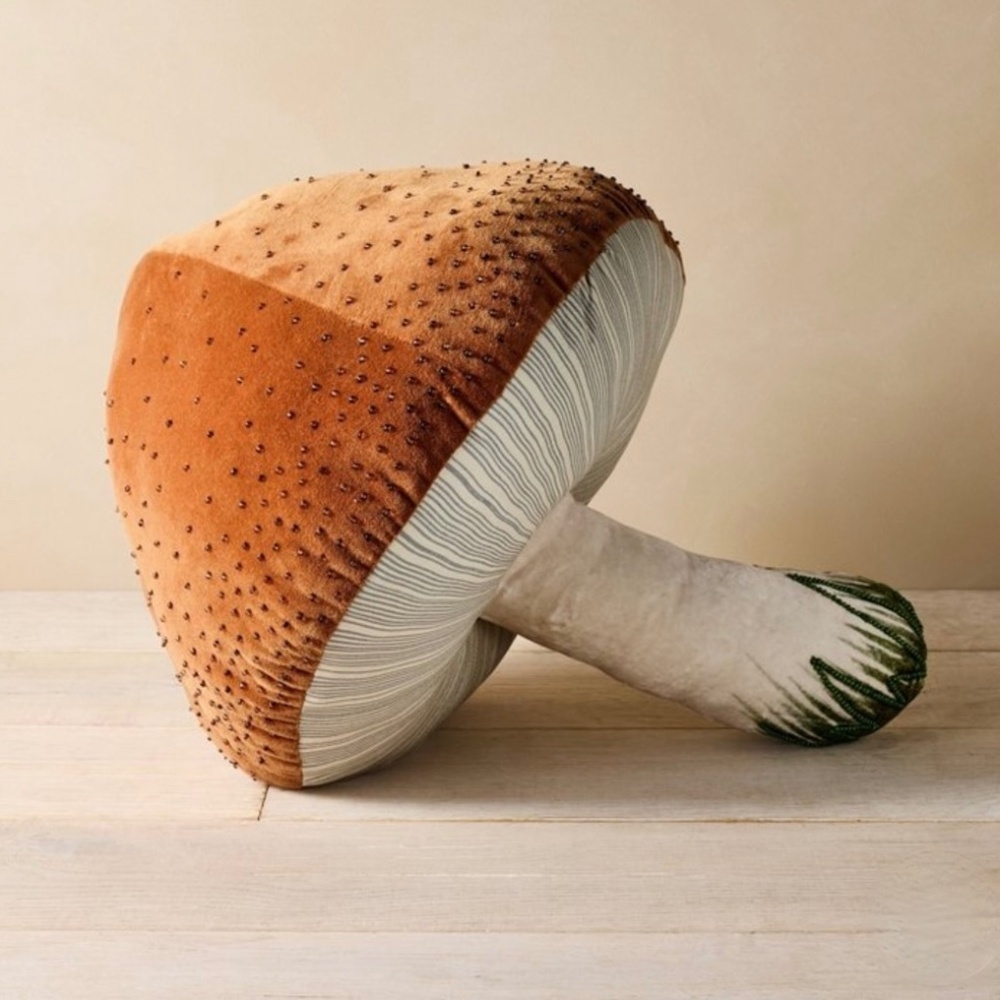 Plush Mushroom Accent Pillow in Brown and Cream